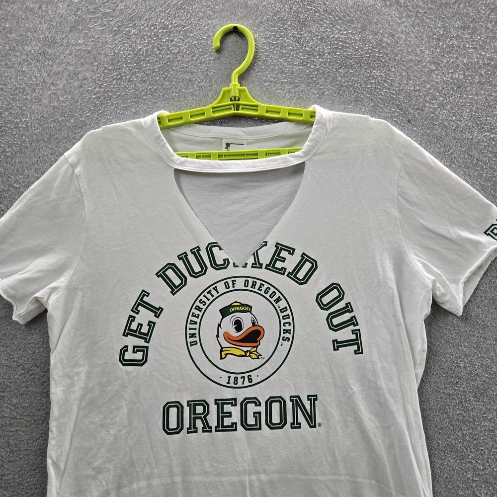 Oregon Ducks Women Shirt S White PINK Victoria's Secret V-Neck‎ Pullover